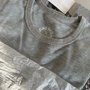 Chrome Hearts Light Gray Ribbed Thermal Shirt with Logo Print Authentic